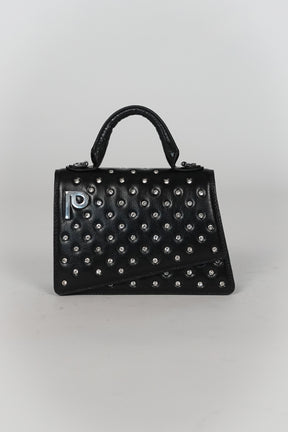 Logo Plate Line Stone Mini Satchel Bag