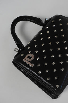 Logo Plate Line Stone Mini Satchel Bag