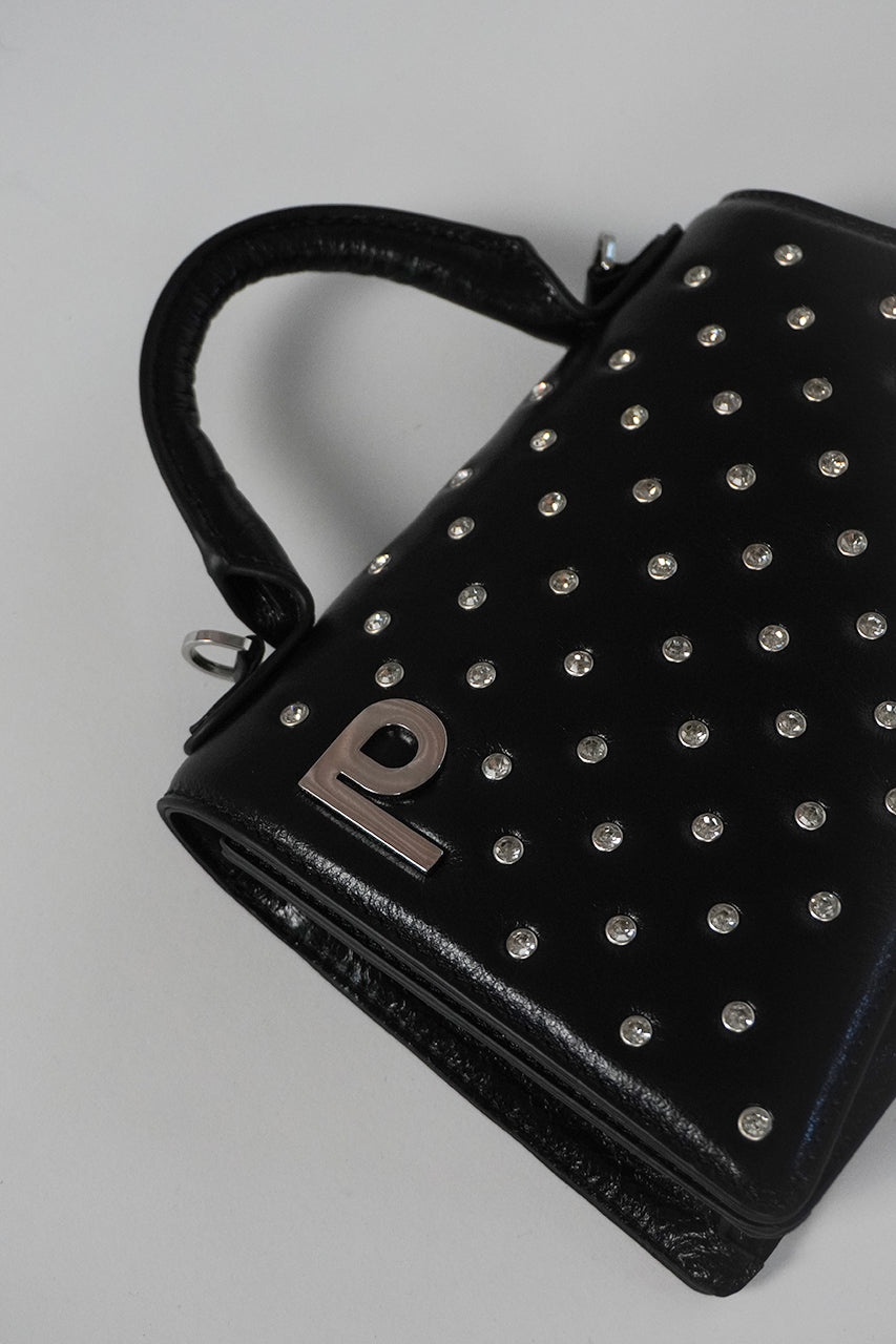 Logo Plate Line Stone Mini Satchel Bag