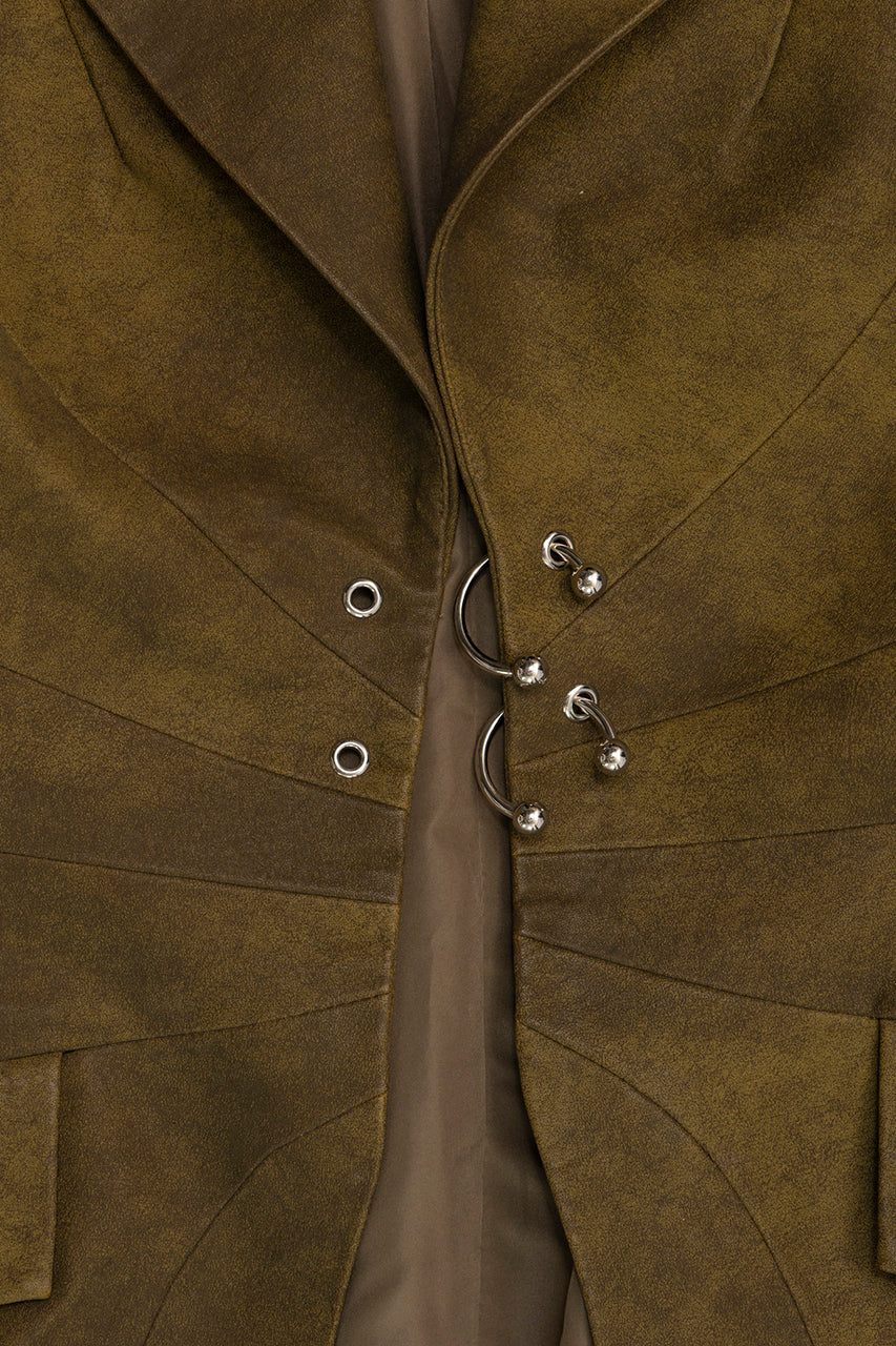 【24AUTUMN PRE ORDER】Pierced Eco Leather Jacket