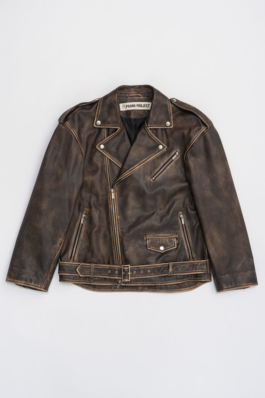 【24AUTUMN PRE ORDER】Rub Off COW Leather Riders Jacket