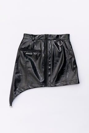 【SALE】Asymmetry Hem Zip Mini Skirt