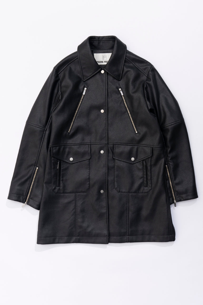 【SALE】 Vegan Leather Middle Coat