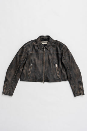 【25 SPRING PRE ORDER】Leather Cropped Moto Jacket