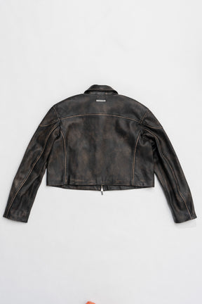 【25 SPRING PRE ORDER】Leather Cropped Moto Jacket