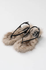 Low Heel Fur Thong Sandals