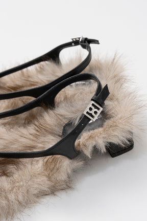 Low Heel Fur Thong Sandals - 26SUMMER