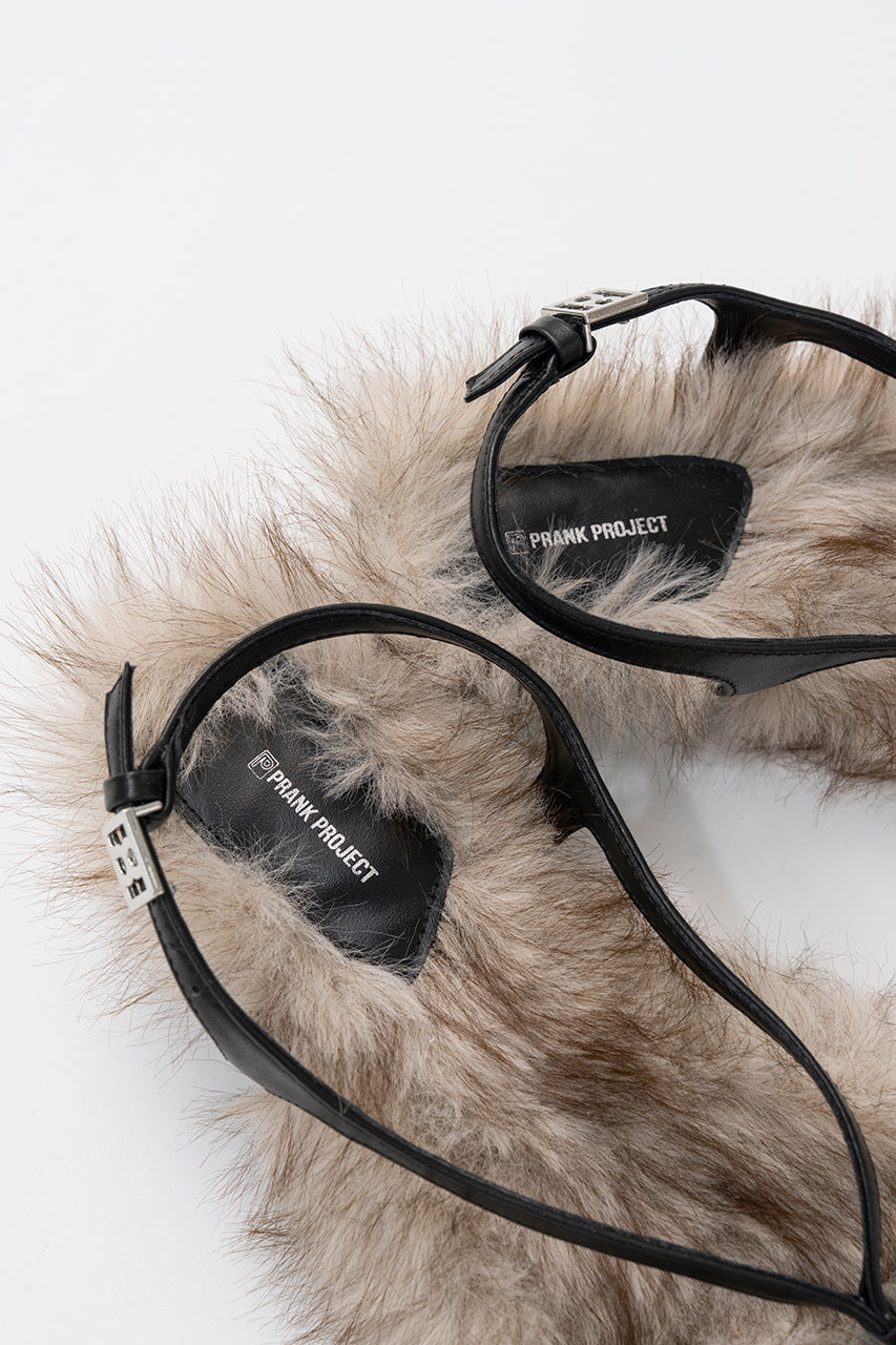 Low Heel Fur Thong Sandals - 26SUMMER