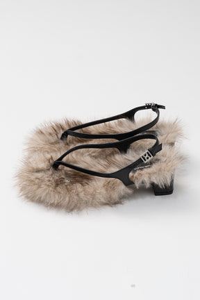 Low Heel Fur Thong Sandals - 26SUMMER