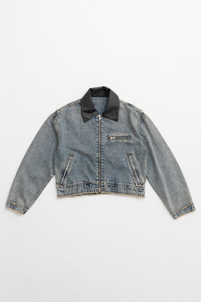 Leather Collar Denim Blouson