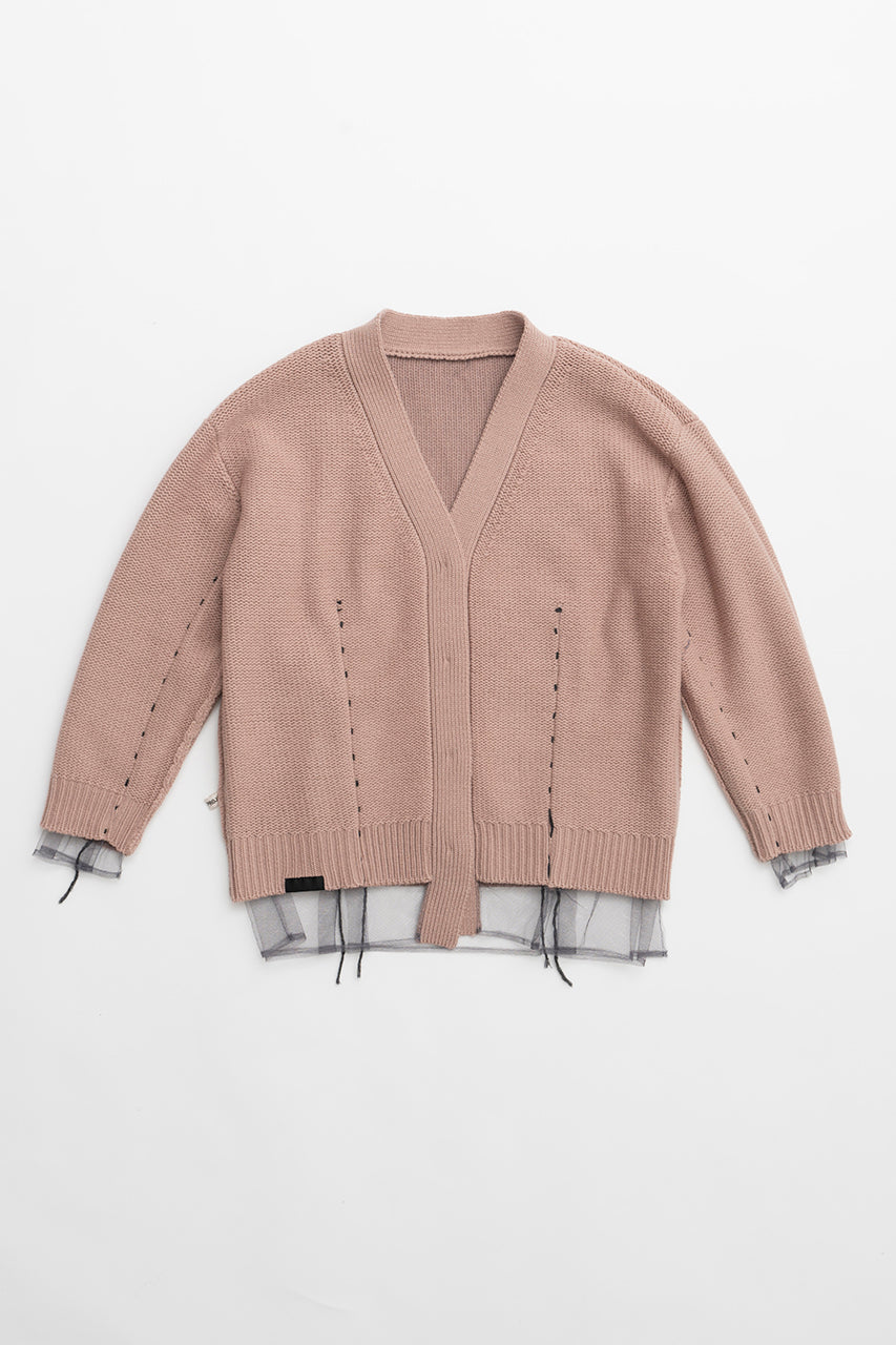 Tulle Layered Knit Cardigan