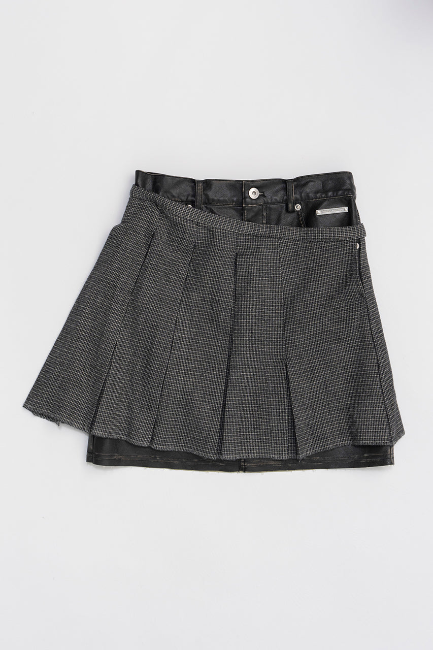 Faux Leather Combo Pleats Mini Skirt