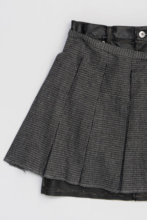 Faux Leather Combo Pleats Mini Skirt