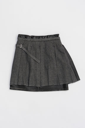 Faux Leather Combo Pleats Mini Skirt