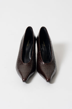 Crocodile-Embossed Curve Wedge Pumps - 2026AUTUMN