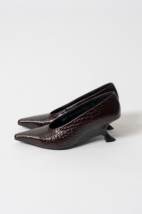 Crocodile-Embossed Curve Wedge Pumps - 2026AUTUMN