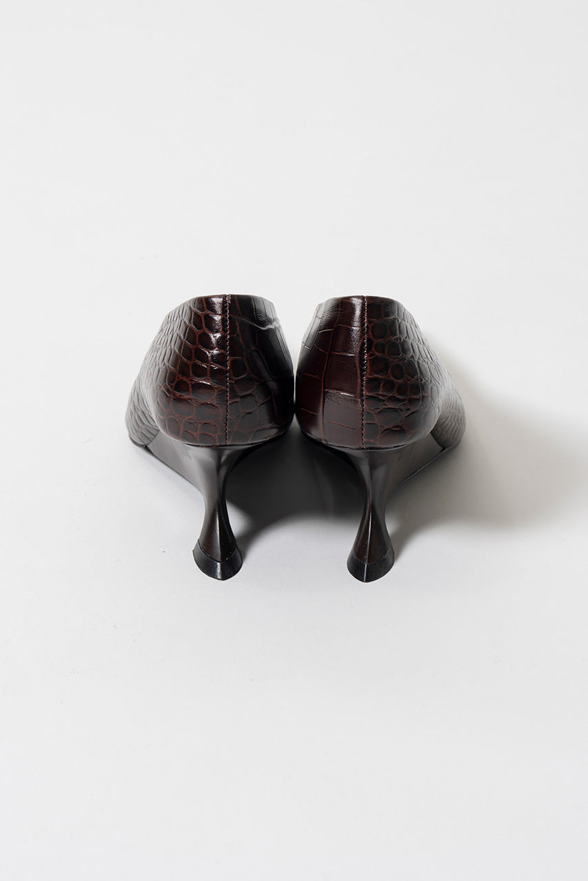 Crocodile-Embossed Curve Wedge Pumps - 2026AUTUMN