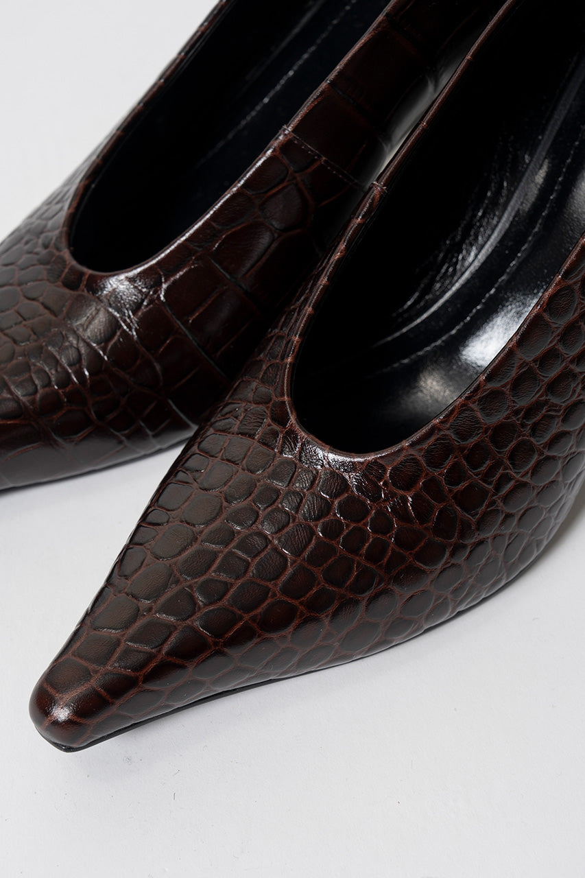 Crocodile-Embossed Curve Wedge Pumps - 2026AUTUMN
