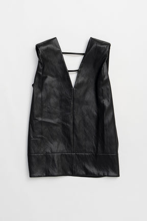 Front Leather Boxy V Neck Top - 2025 SUMMER