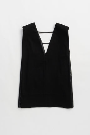 Front Leather Boxy V Neck Top - 2025 SUMMER