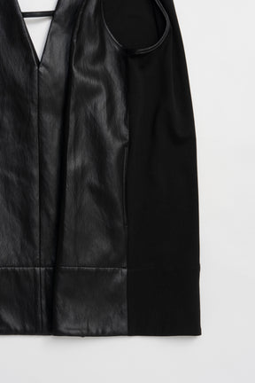 Front Leather Boxy V Neck Top - 2025 SUMMER