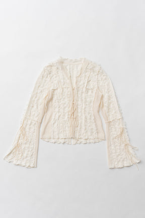 【25 SPRING PRE ORDER】Fringe Jacquard Frill Cardigan