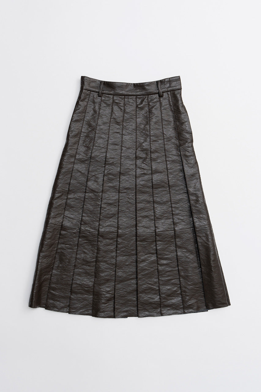 Synthetic Leather Pleated Skirt - 2026WINTER