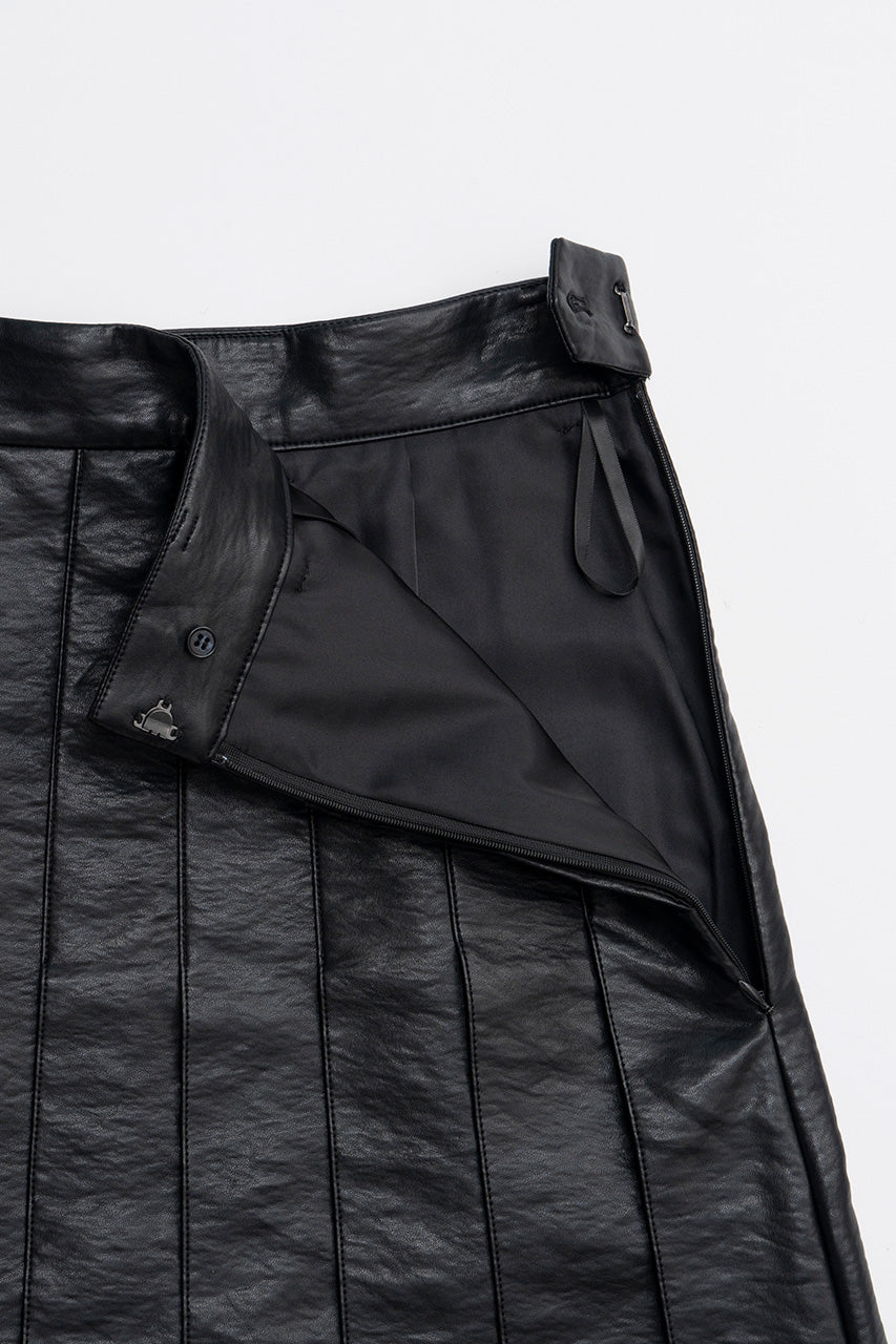 Synthetic Leather Pleated Skirt - 2026WINTER