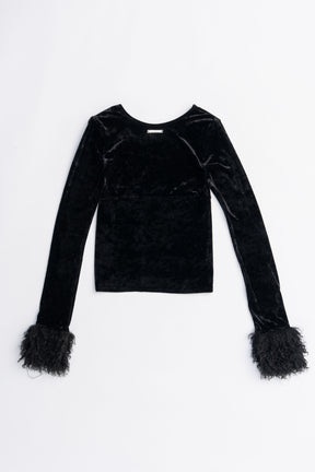 Fur Sleeve Velour Top - 2025 AUTUMN