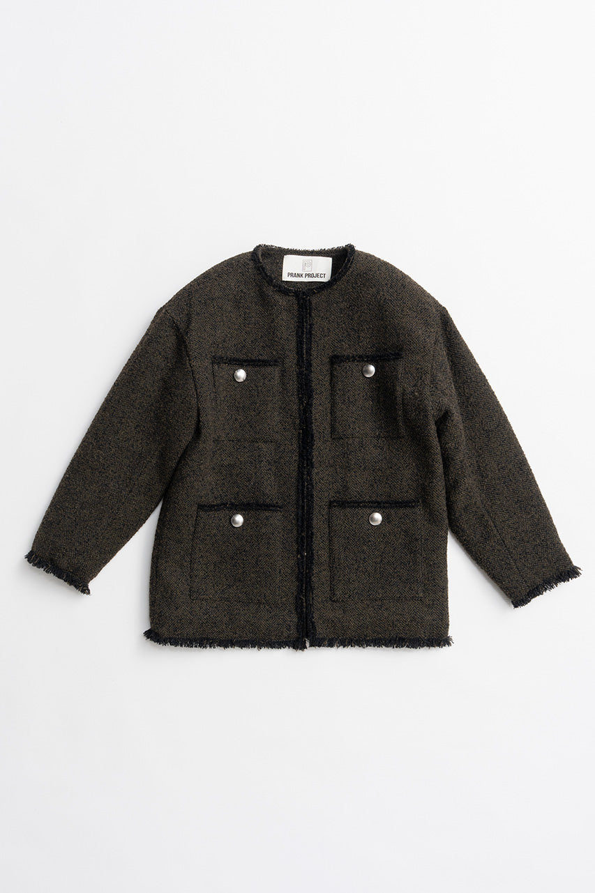 Tweed No-Collar Jacket Coat - 2026AUTUMN
