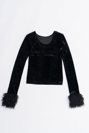 Fur Sleeve Velour Top - 2025 AUTUMN