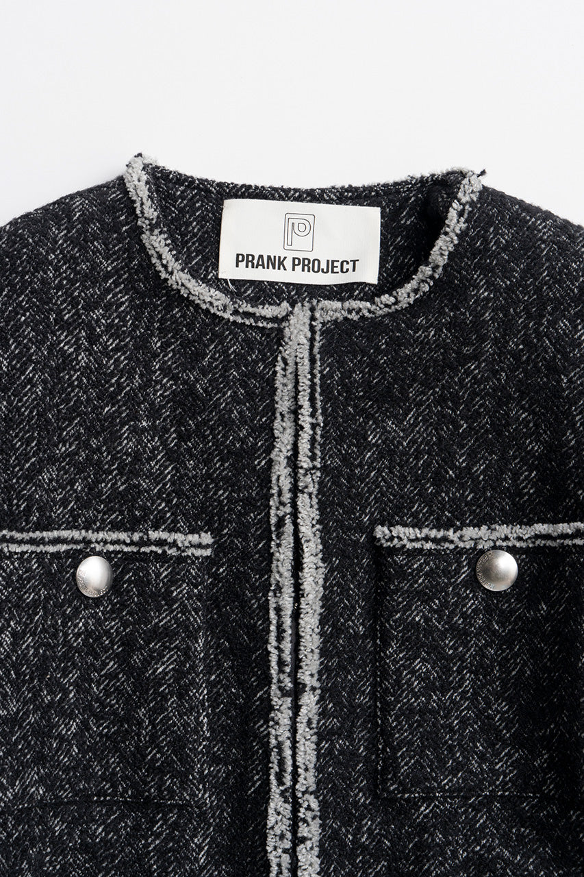 Tweed No-Collar Jacket Coat - 2026AUTUMN