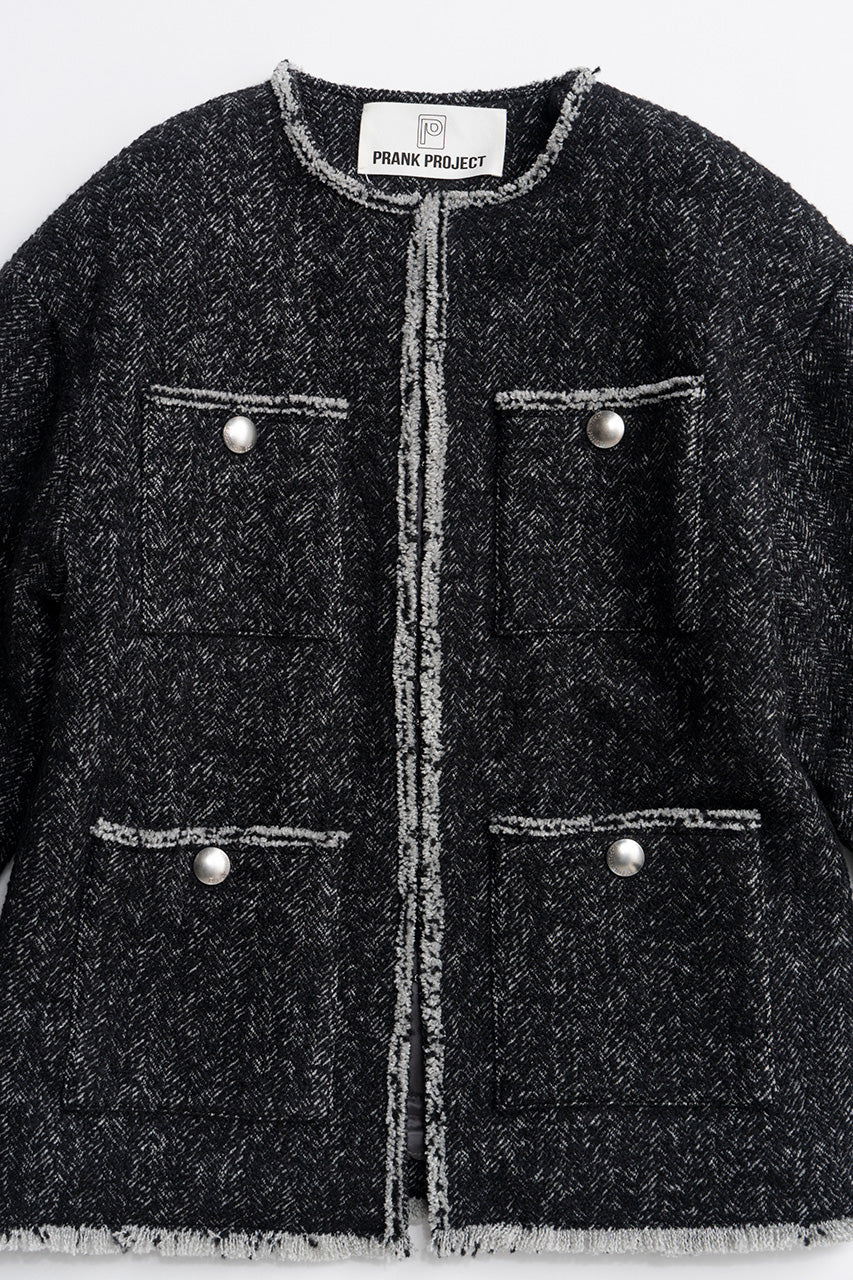 Tweed No-Collar Jacket Coat - 2026AUTUMN