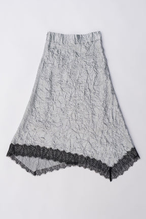 Washed Satin Lace Trim Skirt