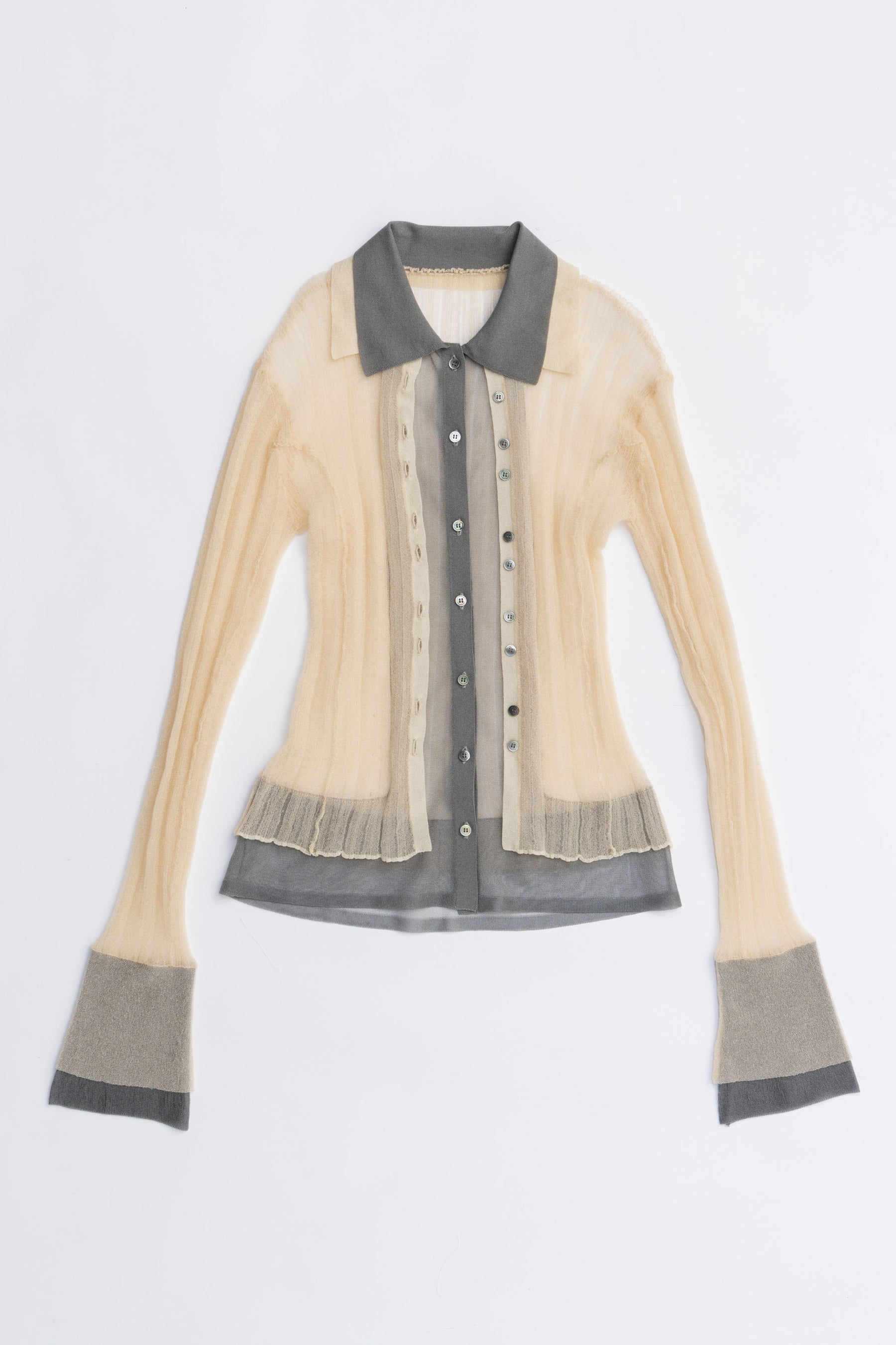 Layered Sheer Ribbed Slim Knit Shirt