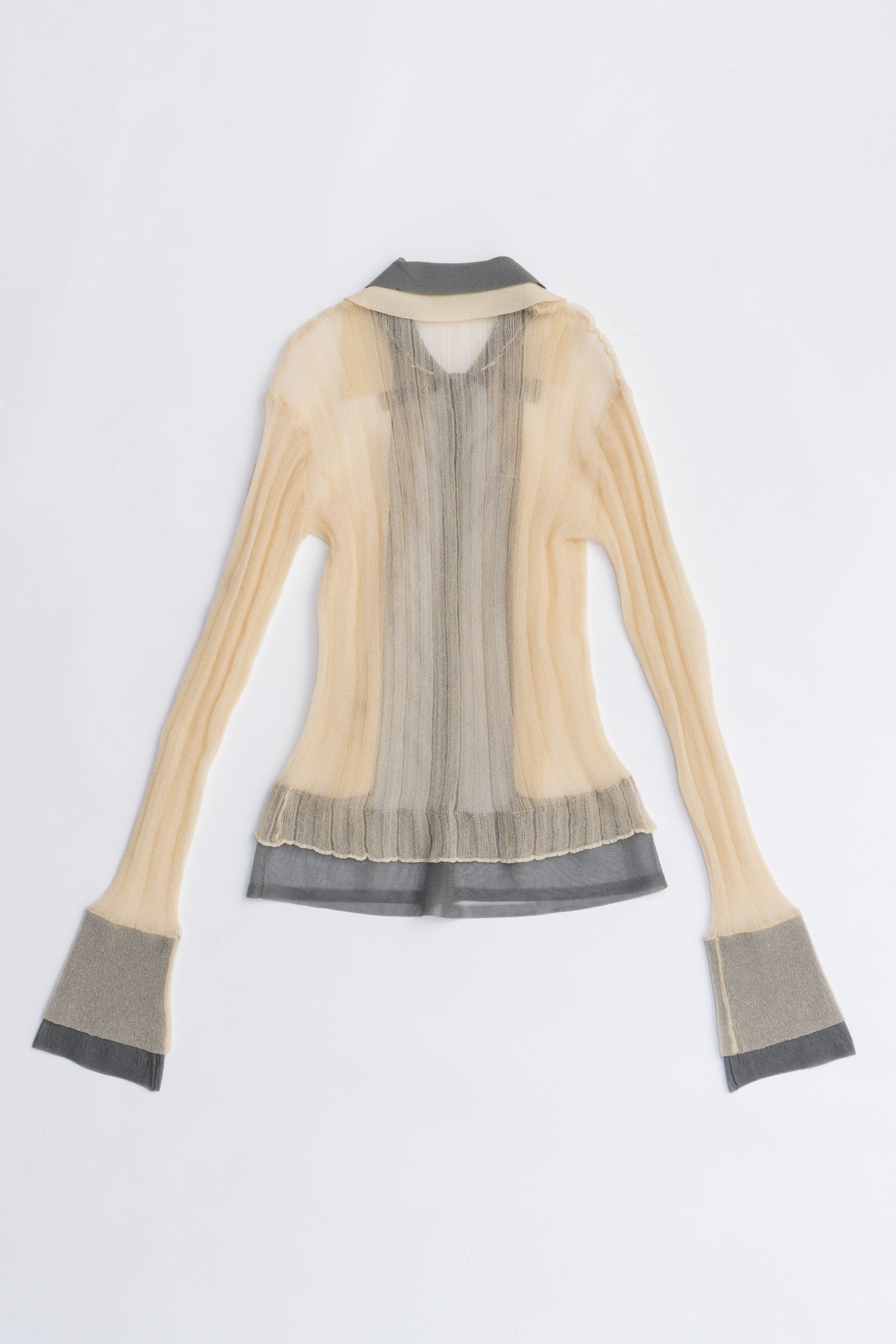 Layered Sheer Ribbed Slim Knit Shirt