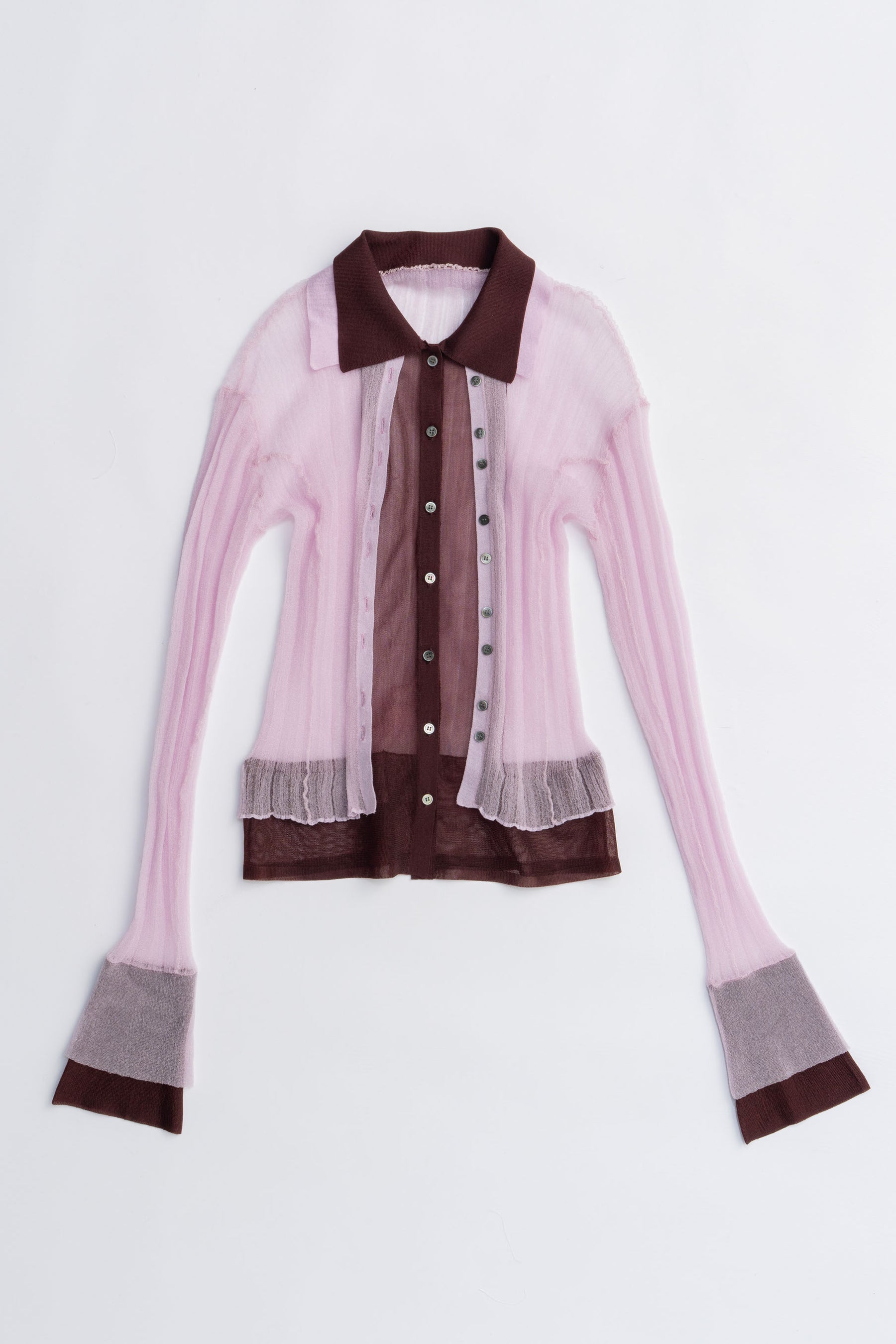 Layered Sheer Ribbed Slim Knit Shirt