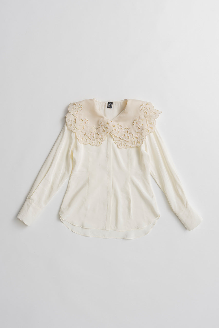 Embroidery Scallop Collar Blouse - 2026AUTUMN