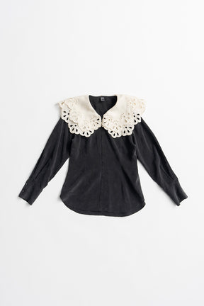 Embroidery Scallop Collar Blouse - 2026AUTUMN