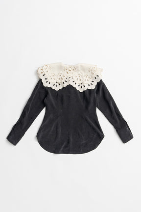 Embroidery Scallop Collar Blouse - 2026AUTUMN