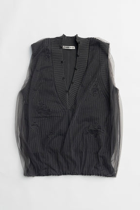 Tulle Gathered Crushed Knit Vest