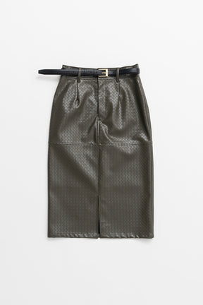 Belt Combination Faux Leather Skirt - 2026AUTUMN