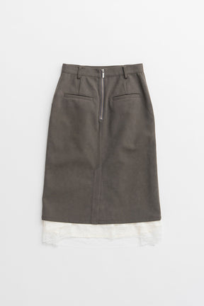 Layered Hem Suede Skirt - 2026AUTUMN