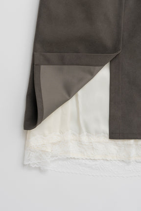 Layered Hem Suede Skirt - 2026AUTUMN