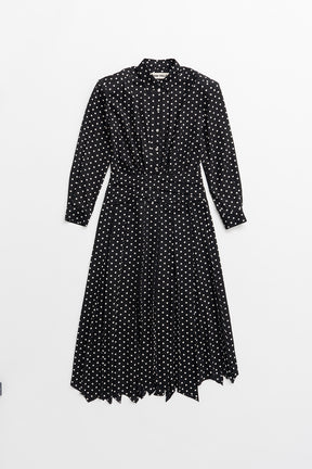 Asymmetrical Pleated Dot Dress - 2026AUTUMN