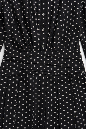 Asymmetrical Pleated Dot Dress - 2026AUTUMN