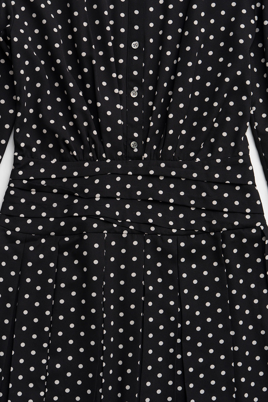 Asymmetrical Pleated Dot Dress - 2026AUTUMN
