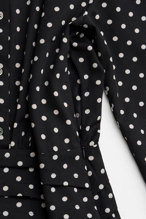 Asymmetrical Pleated Dot Dress - 2026AUTUMN