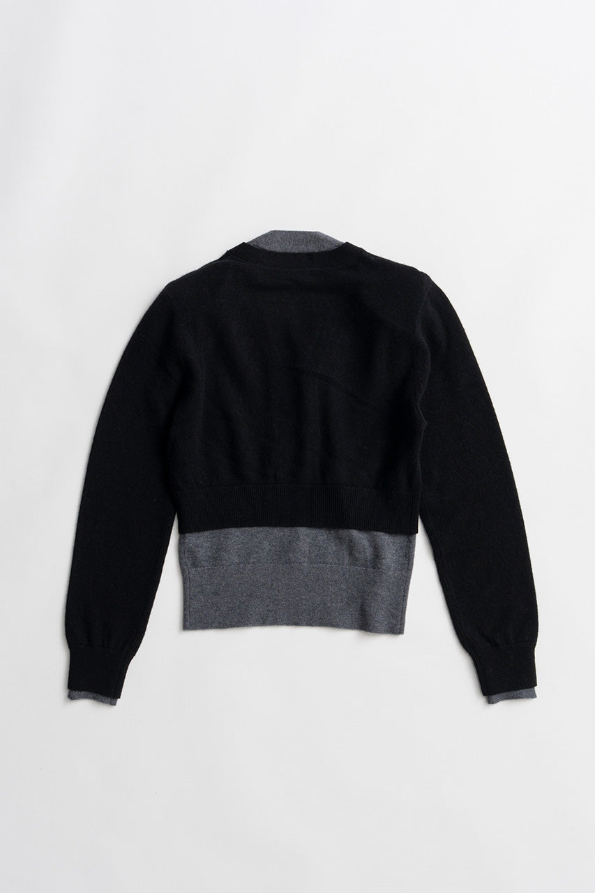 Yak Blend V-Neck Layered Knit Cardigan - 2026AUTUMN