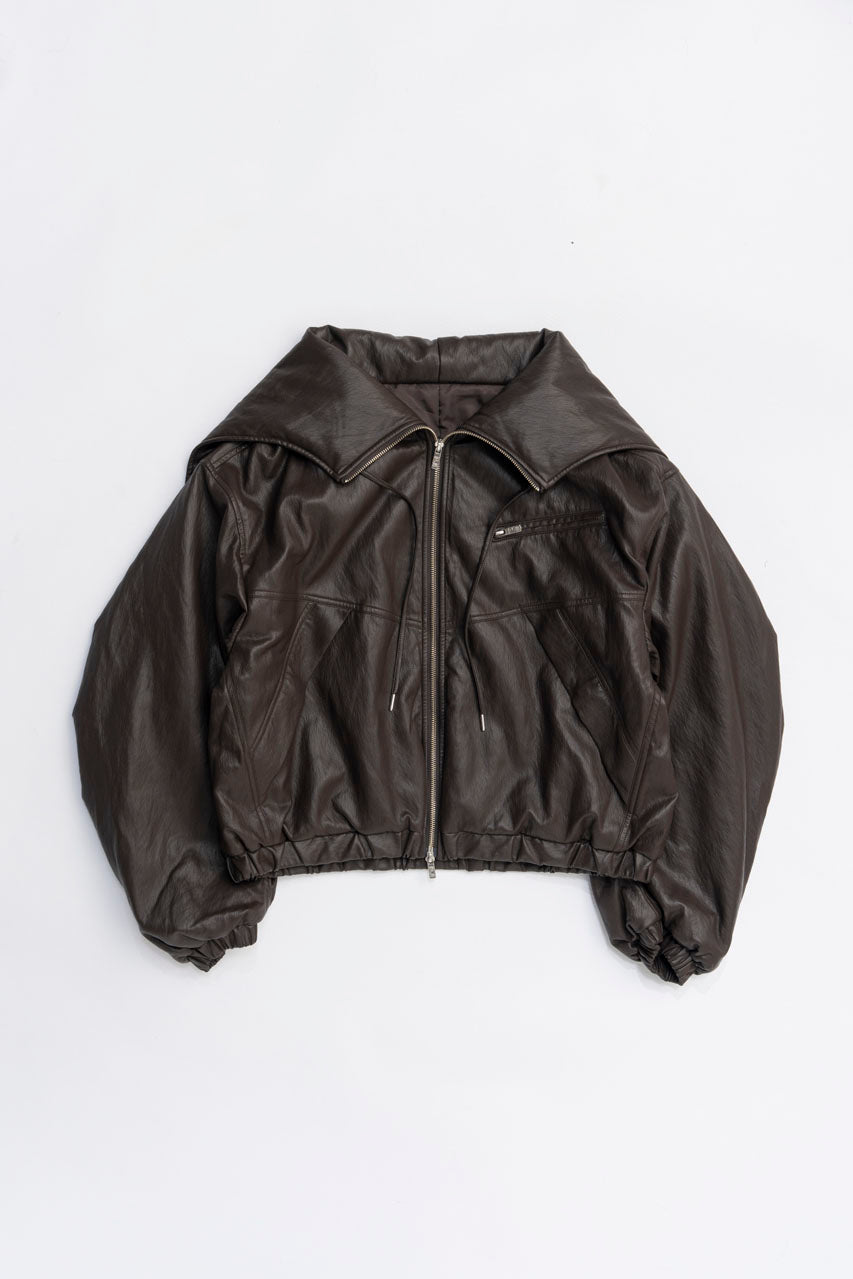 Faux Leather Padded Trucker Jacket - 2025 WINTER